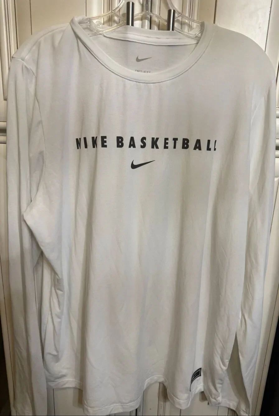 Nike Men's Dri-FIT Long Sleeve Warm-Up Basketball T-Shirt White Size Medium